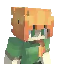 a pixel art drawing of a cat with orange hair and a green shirt .