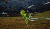 a video game screen shows a green monster with red eyes and a 6 hits sign