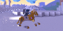 a cartoon character is riding on the back of a golden dragon
