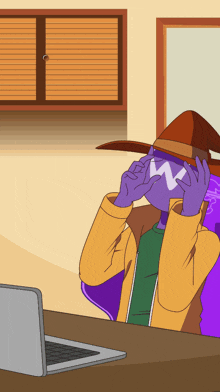 a cartoon of a person wearing a hat covering their face