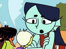 a cartoon drawing of a woman with a surprised expression