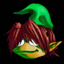 a pixel art of a cartoon character with a green hat