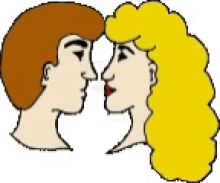 a cartoon drawing of a man and woman kissing
