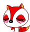 a cartoon fox with red eyes and a yellow tail is holding a flower .