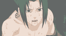 a shirtless anime character has a tattoo of a soccer ball on his arm