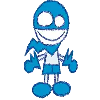 a blue and white drawing of a person 's face with the word ' i love you ' at the bottom