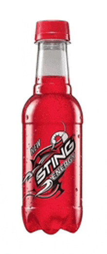 a bottle of sting energy drink with a red cap