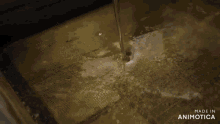 a person pouring oil into a fryer that says made in animatica on the bottom