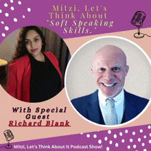 a poster for mitzi let 's think about soft speaking skills with special guest richard blank