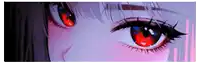 a close up of a girl 's eyes with red and blue irises .