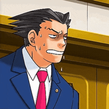 a cartoon of a man in a suit and tie with a surprised look on his face