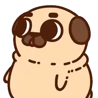 a cartoon drawing of a pug dog with a smiley face