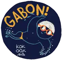 a drawing of a person swimming with the words gabon