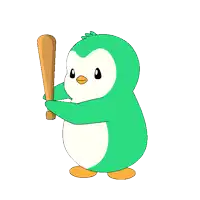 a cartoon of a green bird with a red beak