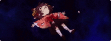 a cartoon of a girl in a kimono floating in the air
