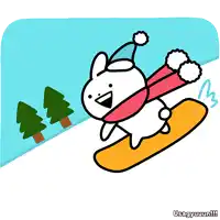 a cartoon of a bunny on a snowboard with the word usagyuuun below it