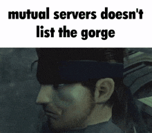 a picture of snake from metal gear solid with the caption mutual servers doesn t list the gorge