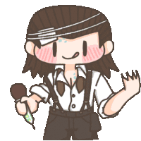 a cartoon character with a candle on his hat giving a peace sign