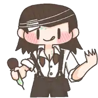 a cartoon character with a candle on his hat giving a peace sign