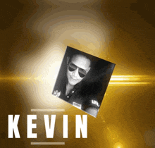 a picture of a man wearing sunglasses with the name kevin below it