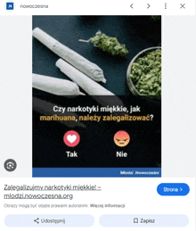 a screenshot of a facebook page that says ' czy narkotyki miekkie jak marihuana nalezy zalegalizować '