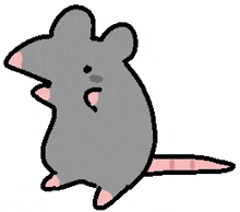 a pixel art drawing of a gray rat with pink ears and a pink tail .