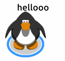 a penguin with the word hellooo written above it