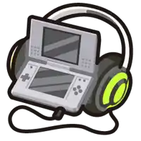 a cartoon drawing of a video game console with headphones attached to it