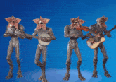 a group of monsters are playing guitars and banjo