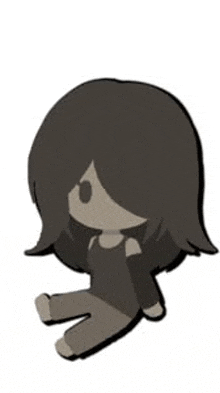 a cartoon girl with long black hair is sitting on a white surface .