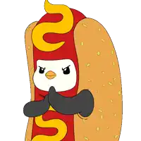 a cartoon of a hot dog with a penguin in it