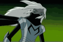 a cartoon character is wearing a mask and has the letter m on her shirt