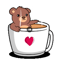 a brown teddy bear is sitting in a cup of coffee