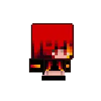 a pixel art of a person with red hair and glasses