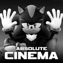 shadow the hedgehog from sonic the hedgehog is sitting on a chair with his hands up in the air .