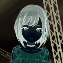 a drawing of a girl with white hair and a choker around her neck