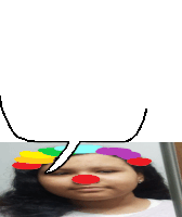 a girl with a clown nose and a speech bubble