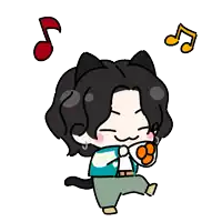 a cartoon of a person with a cat ear holding a cup of coffee