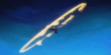 a person is flying through the air with a sword in the air .
