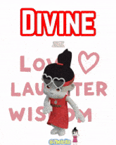 a cartoon girl wearing a headband that says divine
