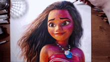 a drawing of a girl with a blue necklace