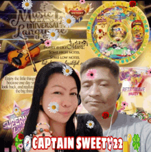 a man and a woman with flowers on their faces and the words captain sweet 22