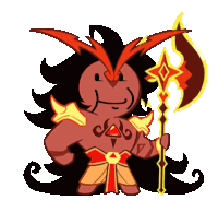 a cartoon character is holding a spear and a large axe
