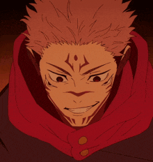 a close up of a person 's face with a red scarf around their neck