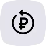 a black and white icon of a russian ruble symbol with an arrow .