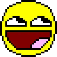 a pixel art smiley face with a pink tongue sticking out and a red mouth .