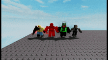 a group of roblox characters standing on top of a brick floor