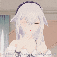 a cartoon of a girl with white hair and blue eyes with the words post this celestia when they least expect it