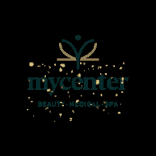 a logo for mycenter beauty medical spa is shown on a black background