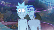 a cartoon of rick and morty standing next to each other with the caption [ as ] on the bottom